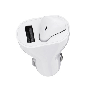 Casca bluetooth 2 in 1 KlaussTech, Incarcare auto, Incarcare rapida, Handsfree, Bluetooth 5.0, Touch control, Alb - Img 4