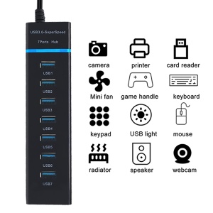 Hub USB 3.0 cu 7 porturi, 5 Gbps, led indicator, cablu 30 cm, negru K KATHODE - Img 4