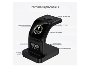 Incarcator Wireless Statie Incarcare 5 In 1 Qi Fast Charger 15W Negru, Universal - Img 3