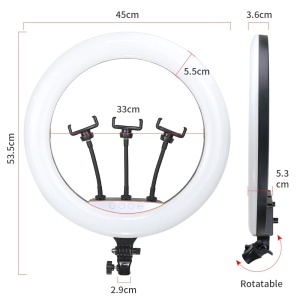 Lampa circulara profesionala RGB, touch control si telecomanda, 3 suporturi pentru telefon, diverse jocuri de lumini, 3 nuante de alb, diametru 45 cm, trepied 210 cm K KATHODE - Img 5