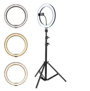 Lampa circulara Ring Light, diametru 20cm/8inch LED, lumina naturala/rece/calda, conectare USB, reglaj intensitate, suport telefon, trepied 210 cm inclus