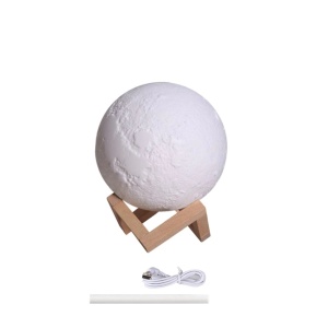 Lampa de veghe cu umidificator de aromaterapie, 3 culori ambientale, 13 cm, 880 ml, forma de luna 3D, stativ lemn K KATHODE