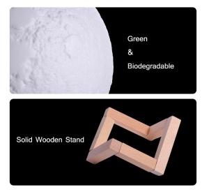 Lampa de veghe cu umidificator de aromaterapie, 3 culori ambientale, 13 cm, 880 ml, forma de luna 3D, stativ lemn K KATHODE - Img 2