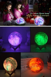 Lampa de veghe in forma de luna, 3D, lumina ambientala multicolora, stativ de lemn, touch K KATHODE - Img 3