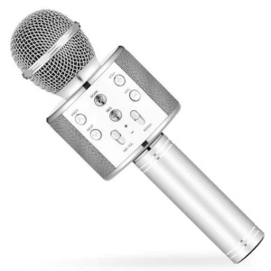 Microfon karaoke EDAR profesional cu boxa inclusa, SD Card, USB, AUX, Argintiu