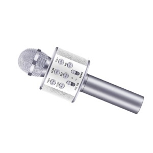 Microfon karaoke EDAR profesional cu boxa inclusa, SD Card, USB, AUX, Argintiu - Img 5