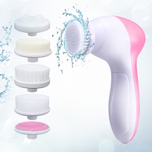 Perie Electrica Ingrijire Piele, Beauty Care Massager, pentru Fata si Corp, 5x Capete de Schimb, 2x Trepte de Viteza, Fara Fir, Culoare Roz - Img 2