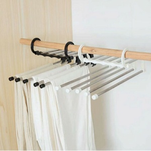 Set 2 umerase pliabile Tiessa pentru 10 perechi de pantaloni, 48 x 15 cm, alb-negru - Img 2