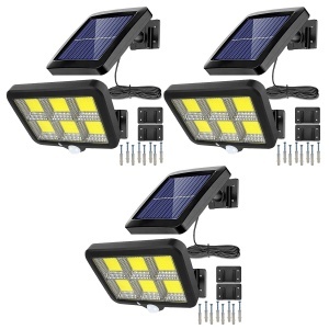 Set 3 lampi cu incarcare solara, cu senzori de amurg, miscare si lumina, 3 moduri functionare, telecomanda, 120 x LED COB - 6, K KATHODE