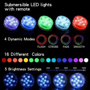 Set 4 becuri led subacvatice pentru piscina, jacuzzi, acvariu, IP68, 16 culori RGB, telecomanda, 4 moduri de iluminare K KATHODE - Img 3