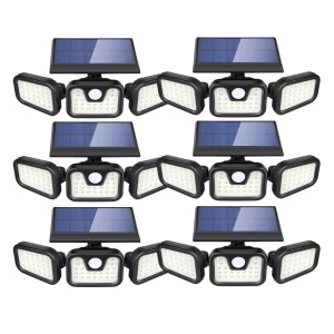Set 6 Lampi Solare Triple cu Panou Solar Incorporat 74 LED SMD, Reglabila 360°, Iluminare 270°, cu Senzori de Amurg, Miscare si Lumina, Rezistenta la Apa IP65, 3 Moduri Functionare, Negru