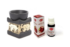 Set aromaterapie ulei parfumat HEM Capsune, Capsuni 10ml +suport ceramica elefant