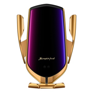 Suport auto cu incarcator wireless, Senzor Inteligent, Fast Charger 10 W, Prindere in grila ventilatie, Auriu