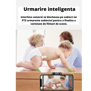 Suport rotativ inteligent pentru telefon, rotire 360°, urmarire automata, detectare fata, pentru vlogging, streaming, negru - Img 5