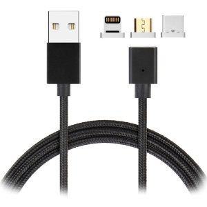 Cablu de date / Incarcare Magnetic, 3in1 - microUSB, Apple, USB Tip C, Negru