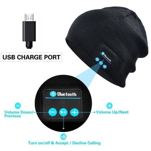 Caciula Smart, Muzicala cu functie bluetooth, microfon si casti incorporate, Unisex, negru