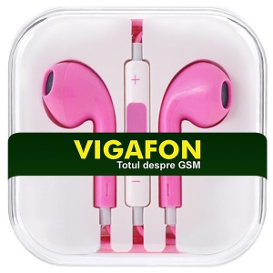 Casti VIGAFON MEGA BASS cu microfon model iPhone conector Jack 3,5mm, Pink