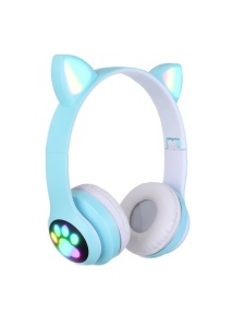 Casti wireless pentru copii, pliabile, reglabile, iluminare LED, urechi de pisica, albastru VIV-23M K KATHODE