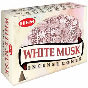 Conuri parfumate Mosc Alb, HEM Precious profesional White Musk, pentru potentarea calitatilor, suport metalic inclus, 10 conuri (25g) aromaterapie