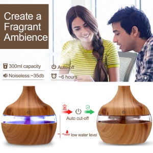 Difuzor aromaterapie cu ultrasunete si umidificator cu led, 300 ml, Rotund, Stejar Deschis - Img 2