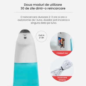 Dispenser Automat Qeno® Dozator Sapun Lichid / Spuma, Dezinfectant Si Antibacterian, Cu Senzor 310ML, ALB - Img 12