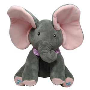 Elefant de Plus, Cantecel in Engleza, Cucu Bau, 3 ani+, 30cm, Gri cu Roz - Img 3