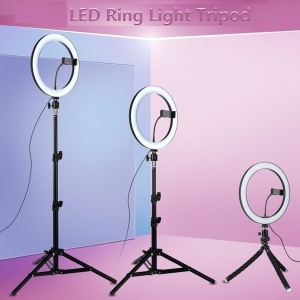 Lampa circulara fotografica Ring Light, 120 x LED SMD, lumina rece, calda si neutra Photo / video / MakeUp cu trepied 210cm inclus - Img 3