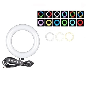 Lampa circulara profesionala RGB cu telecomanda, 3 nuante de alb, suport telefon, diverse jocuri de lumini, conectare USB, diametru 20 cm, trepied 210 cm K KATHODE - Img 9