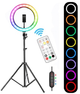 Lampa circulara profesionala RGB LED Ring Light, diametru 32cm, conectare USB, 3 moduri de lumina alba, 9 trepte de lumina, 15 culori RGB, suport telefon, telecomanda, trepied 210cm, K KATHODE - Img 4