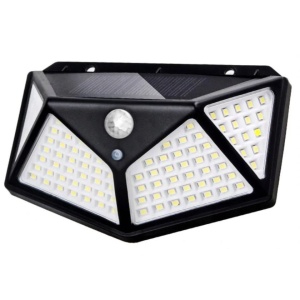 Lampa cu incarcare solara si 100 LED-uri, aprindere prin senzor de miscare, pentru exterior, culoare negru