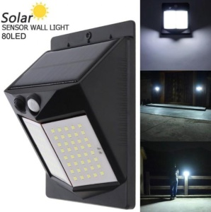 Lampa Solara, Faintec, cu 80 de LED-uri, Senzor De Miscare Si De Lumina, Buton ON/OFF