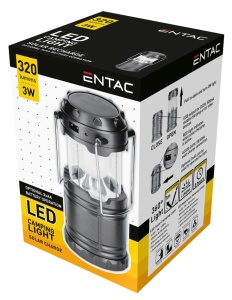 Lanterna felinar camping incarcare solara ENTAC LED 3W acumulator inclus, cablu incarcare 220V, sau baterii - Img 2