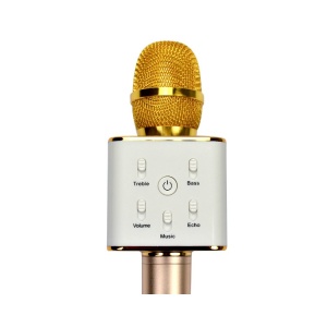 Microfon Karaoke Wireless Q7 cu Bluetooth cu Boxa inclusa, Gold, Kathode - Img 5