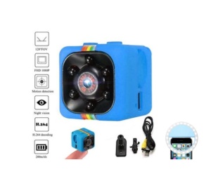 Mini Camera Spion Full HD, SQ11 MINI DV, cu functie video si foto, BLUE + selfie ring albastru