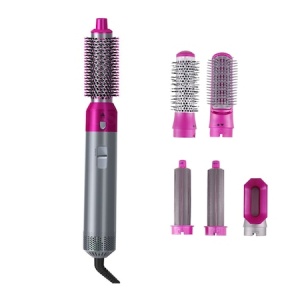Perie de par electrica, 5 in 1, multifunctionala, 5 capete coafare, ondulare, indreptare, uscare par, 3 trepte viteza, temperatura reglabila, 1000W, gri-roz