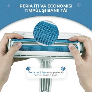 Perie pentru curatare parului animalelor de companie, caine, pisica, reutilizabila, pentru orice suprafata, 19 cm - Albastru - Img 6