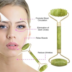 Rola pentru masaj facial din piatra jad, Massage Roller, ADM, Verde - Img 4