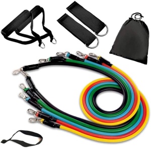 Set 11 accesorii fitness, Asksa, Latex/Otel/Neopren, Multicolor
