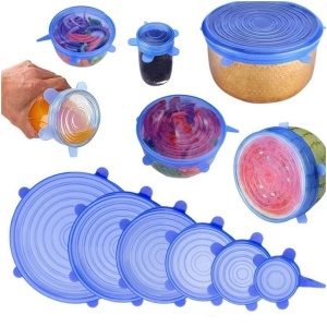 Set 12 Capace Silicon Premium flexibile , inlocuitor folie strech, dimensiuni diferite, reutilizabile, elastice, Albastru transparent, Regal trade - Img 2