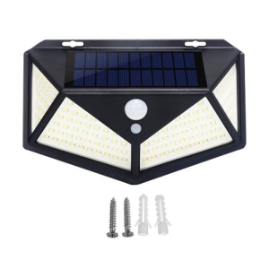 Set 2 aplice solare de perete LED100, 2200mAh, Pentru exterior, Din polisilicon, Fara fir, Cu energie solara IP65, Impermeabile, Cu senzor de miscare, Iluminare la 270 grade, Negru - Img 2