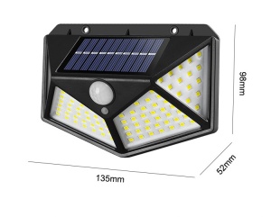Set 4 lampi cu incarcare solara 100LED, lumina puternica, cu senzor de miscare si de lumina, cu 3 moduri de iluminare, cu unghi mare de actiune de 270º, IP65, Negru - Img 3