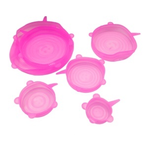 Set 6 capace din silicon extensibile, Roz - Img 3