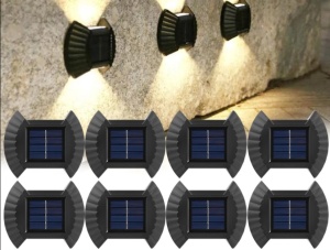Set 8 lampi de perete cu incarcare solara, senzor amurg, forma scoica, Negru - Img 2
