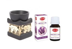 Set aromaterapie suport ceramica elefant + ulei parfumat HEM Lavanda 10ml