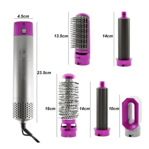 Set de coafat 5 in 1 cu capete interschimbabile, Ebuy, 3 trepte, 1000 W, Roz/Gri - Img 3
