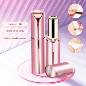 Set epilator facial si trimmer pentru sprancene, SIHOiSi, Lumina LED, Lame metalice, Rose Gold - Img 6