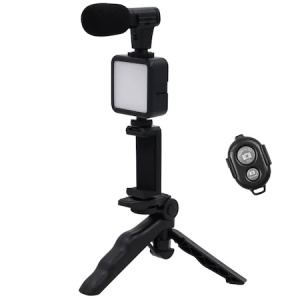 Set pentru vlogging/streaming, trepied, microfon, suport telefon, telecomanda bluetooth, lumina LED K KATHODE - Img 5