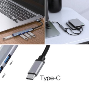 Adaptor HUB, aluminiu 4-in-1, USB Type-C-1ⅹUSB 3.0-3ⅹUSB 2.0, Argintiu - Img 2