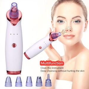 Aparat cu vacuum pentru puncte negre, Plastic, 5 x Capat interschimbabil, Baterie reincarcabila, Alb/Roz - Img 2