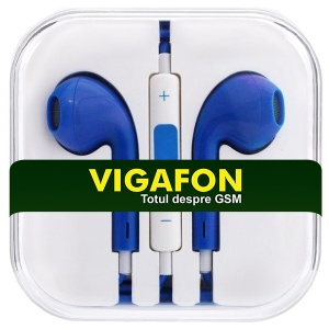Casti VIGAFON MEGA BASS cu microfon model iPhone conector Jack 3,5mm, Blue